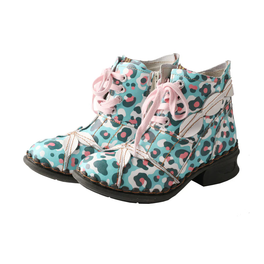 Leafy Lace Lovelies - Leaf Pattern Washed Leather Brogue Ankle Boots For Women