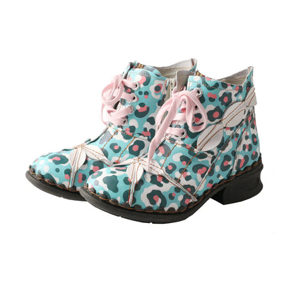 Leafy Lace Lovelies - Leaf Pattern Washed Leather Brogue Ankle Boots For Women