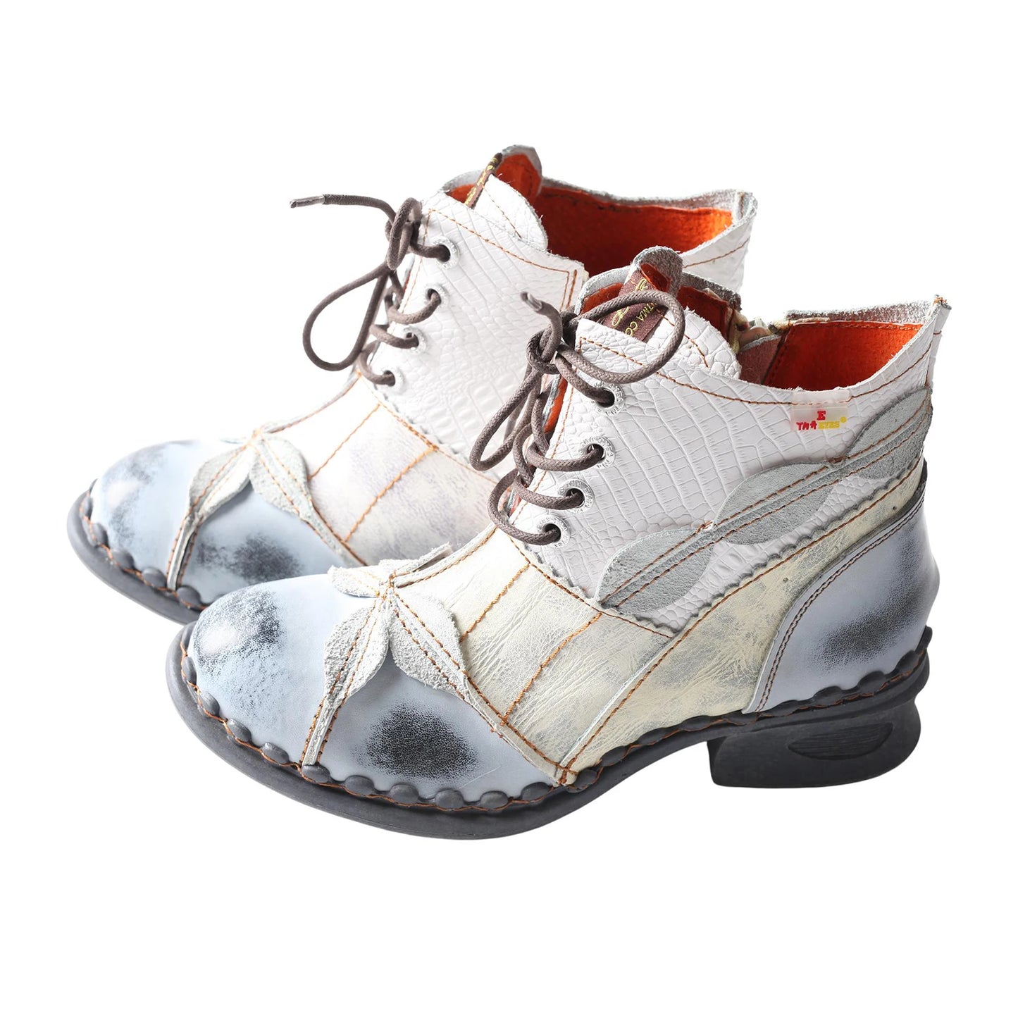 Leafy Lace Lovelies - Leaf Pattern Washed Leather Brogue Ankle Boots For Women