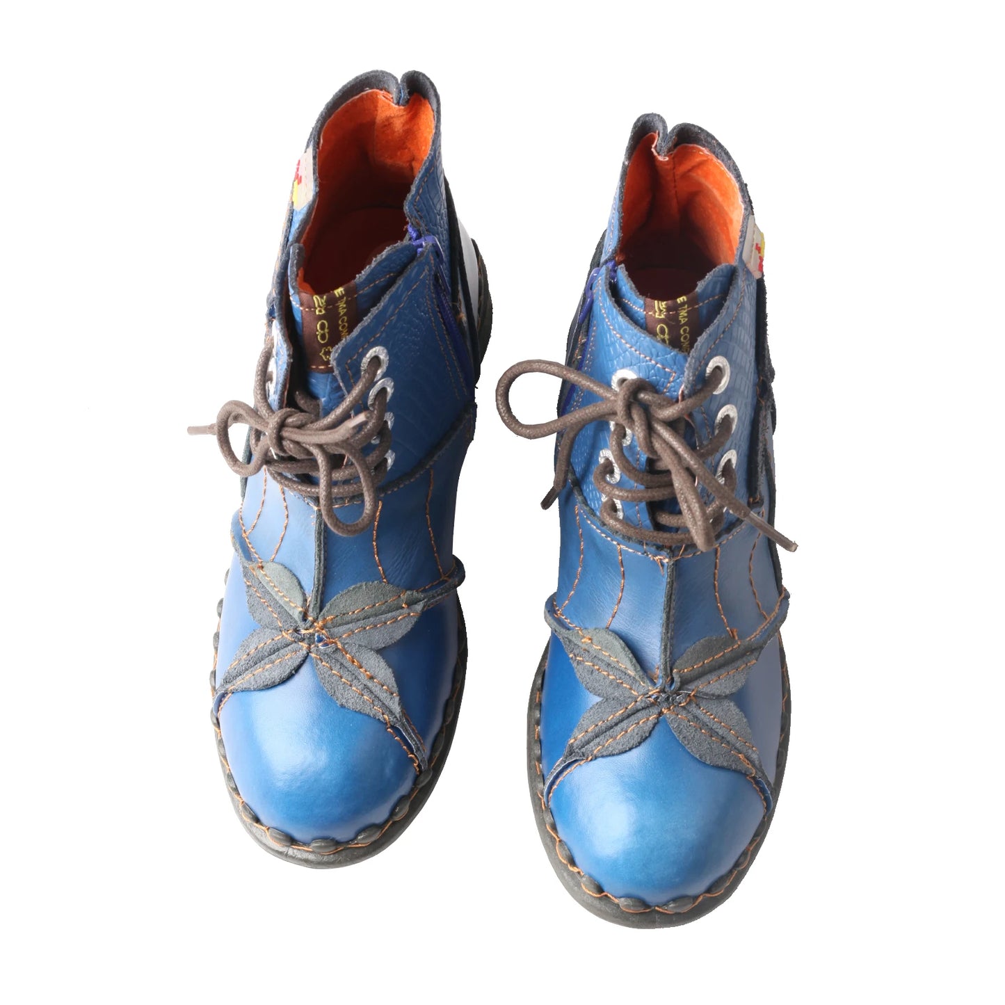 Leafy Lace Lovelies - Leaf Pattern Washed Leather Brogue Ankle Boots For Women