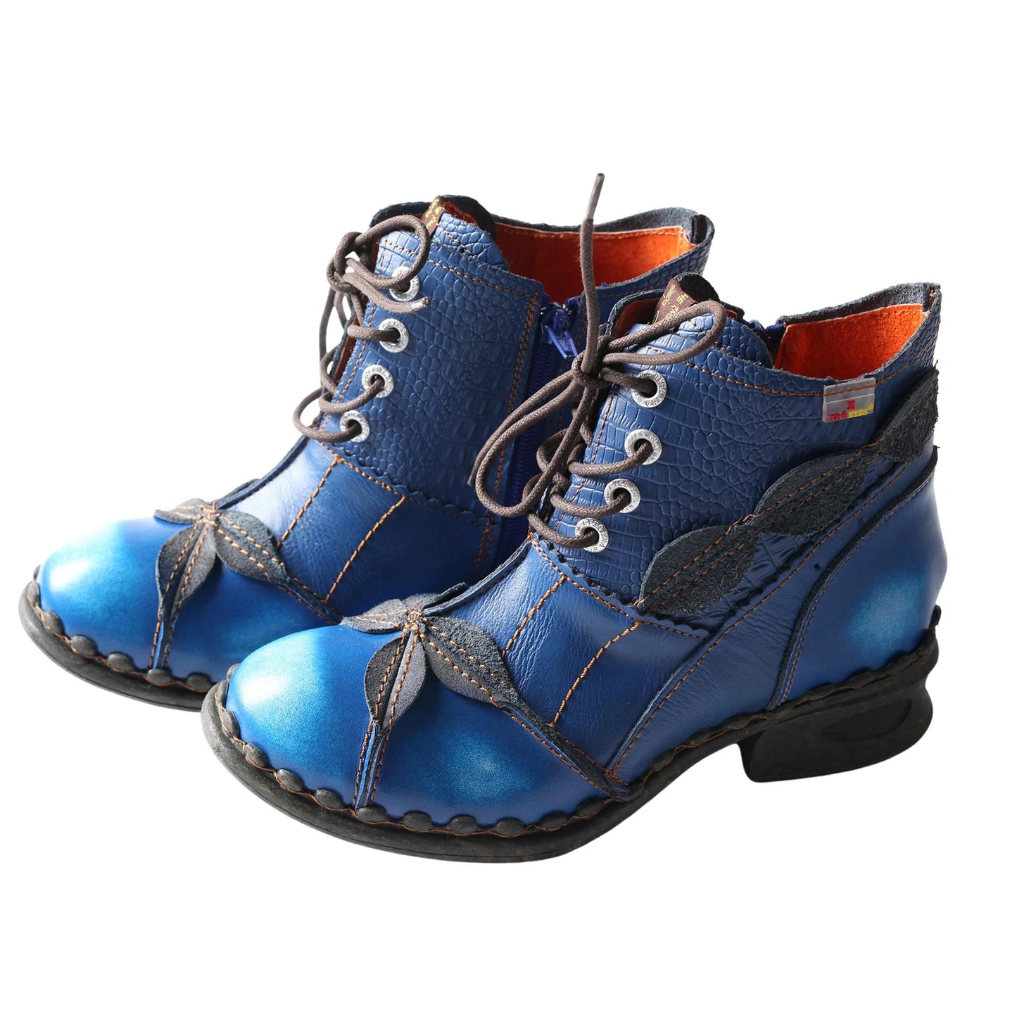 Leafy Lace Lovelies - Leaf Pattern Washed Leather Brogue Ankle Boots For Women