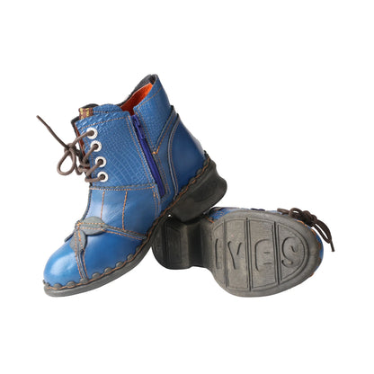 Leafy Lace Lovelies - Leaf Pattern Washed Leather Brogue Ankle Boots For Women